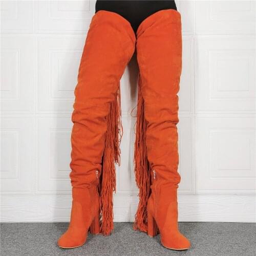 2021 Rome Runway Fringe Women Over the Knee High Crotch Boots Sexy High Heels Lady Boots Shoes Woman Knight Boots Botas mujer