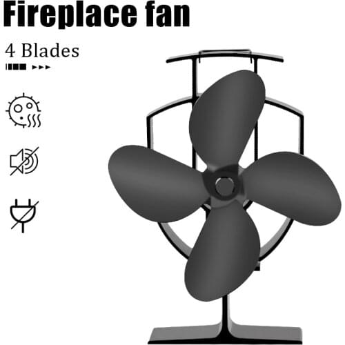 4 Blades Fireplace Fan Efficient Heat Distribution Fireplace Heat Powered Log Wood Burner Eco-fan Quiet Home Black Stove Fan