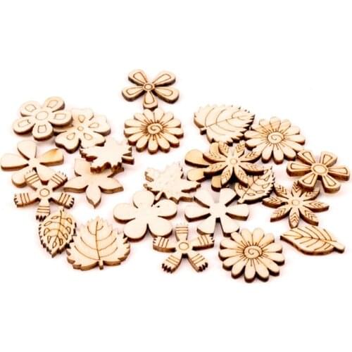 Natual Flower Leaves Pattern Wooden Scrapbooking Art Collection Craft for Handmade Accessory Sewing Home 20-30mm 50pcs MZ166