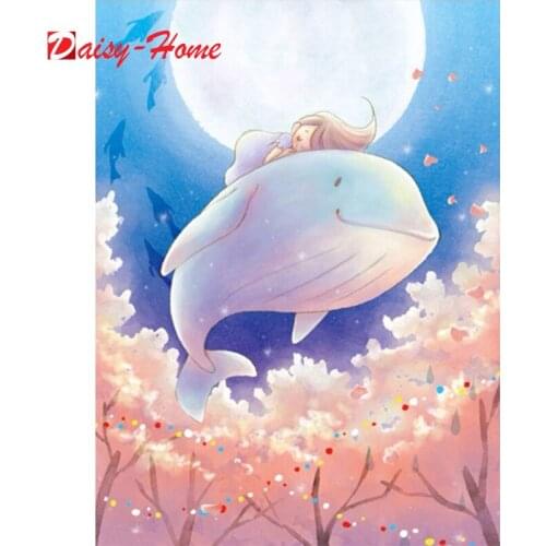 Diamond Painting Cartoon Whale Dolphin 5D DIY Full Square Round Embroidery Cross Stitch Animals Rhinestone Mosaic Home Decor