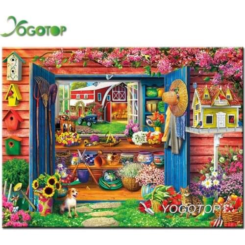 Diy Diamond Painting flower shop tool 5D Diamond Mosaic Landscape Cross Stitch Mosaic Full Embroidery Kit Home Decor Art YY1563