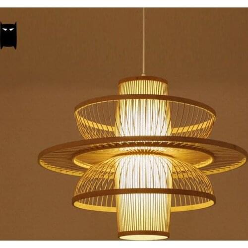 Bamboo Wicker Rattan Dancer Lampshade Pendant Light Fixture Asian Japanese Art Deco Hanging Ceiling Lamp Plafon Lustre Designer
