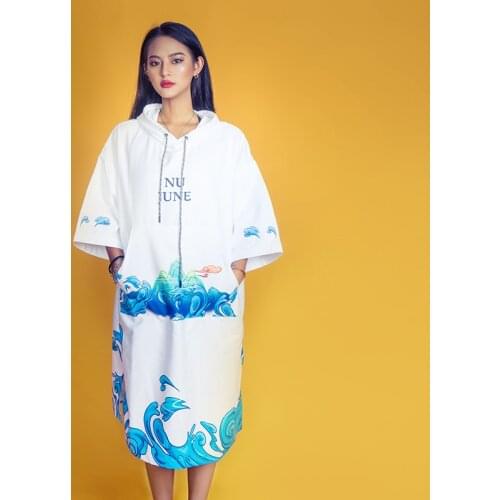 Nu-June Microfiber Surf Poncho Hooded Men Bath Towel Cloak for Adults Women Bathrobe Printed Swimming Beach Towels Beachwear