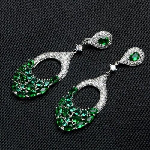 Bohemian Zirconia Green Dangle Earrings for Women European and American Style Exaggerated Wedding Jewelry Statement Earring