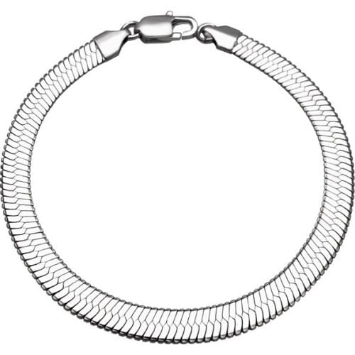 Men Women Wedding Silver Color Curb Cuban Link Figaro Bracelet 6.5MM Punk Flat Snake Chain Bracelet Jewelry Gift 18cm 20cm 22cm