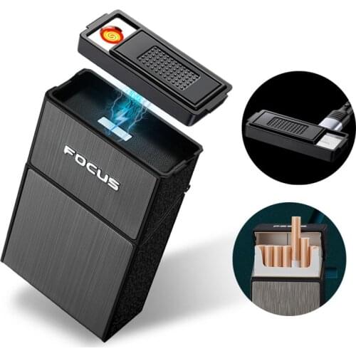 Portable Cigarette Case Can Hold Whole Pack 20pcs Cigarette Box with USB Plasma Arc Lighter Tungsten Coil Heat Wire Recharegable