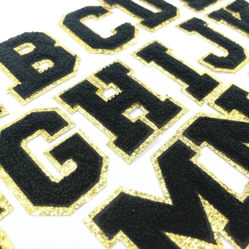 Black Towel Embroidered Letters Iron On Patch Applique Diy Name Badge Alphabet Sequins Patches For Kid Clothing Bags Accessories