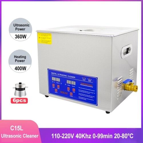 15L 360W Digital Ultrasonic Cleaner Bath With Heater Timer Stainless Tank Oil Rust Remove For Denture Jewelry Glasses Cleaner