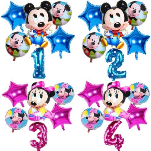 6pcs Disney Mickey Minnie Balloon Birthday Party Decorations Baby Shower Aluminum Film Digital Balloon Childrens Toy Air Ball