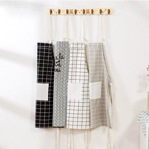 Strongwell Lady Women Girls Grid Thicken Cotton Linen High-grade Kitchen Apron For Cooking Baking Restaurant Pinafore