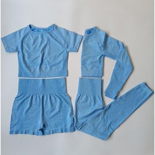 4 Piece Set Tracksuit Women Clothing Yoga Fitness Short Shirts Workout Crop Top Running Shorts Seamless Leggings Gym Sports Suit