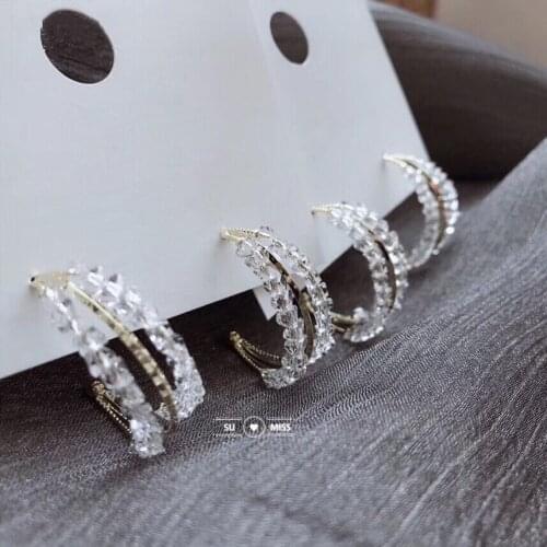 Korean Round Handmade Crystal Drop Earrings for Women Female Fashion Vintage Gold Rhinestones Women Dangle Earring Jewelry
