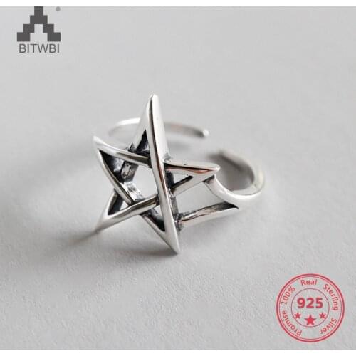 S925 sterling silver Korean retro old Thai silver hollow star opening ring