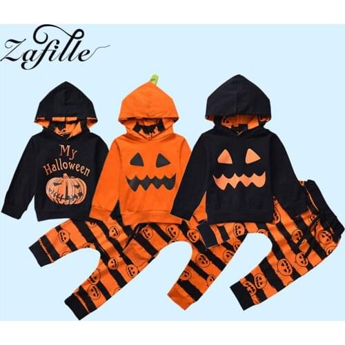 ZAFILLE 3 Colors Halloween Costumes For Kids Toddler Baby Boy Clothes Set Pumpkin Top and Pants My First Halloween Clothes