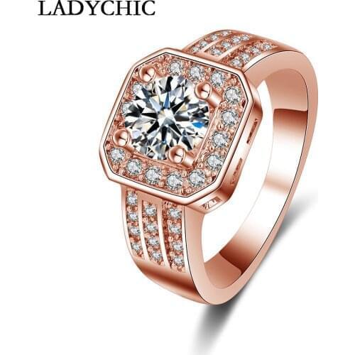 LADYCHIC Luxury Clear Zircon Ring Squre Shape Micro Inlay 3 Layers Crystal Fashion Wedding Rings Jewelry for Women Female LR1047