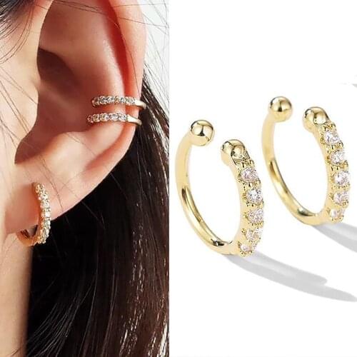 YAONUAN Fashion Jewelry For Women Inaly Zircon Plated Gold Ear Clip Glisten Cartilage Earrings Dinner Party Trendy Accessories