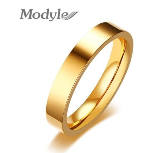 Modyle Classic 4mm Unisex Ring Stainless Steel Simple Alliance for Women Men Trendy Jewelry Rose Gold Color Wedding Band