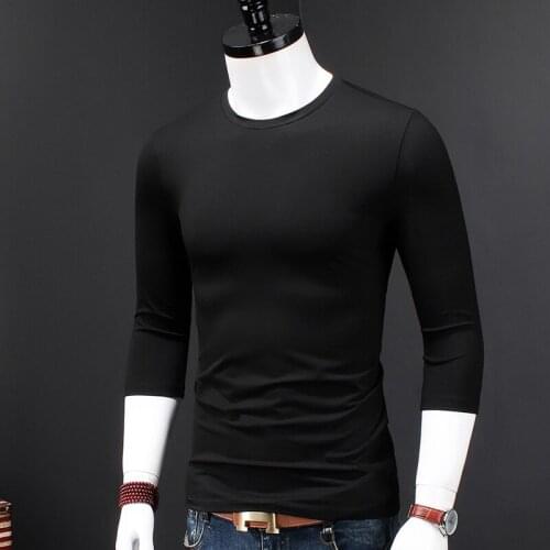 Men Black O-Neck T-Shirt Three Quarter Sleeve T Shirt Men Casual Stretch Cotton Modal Tshirt Summer Fashion Solid Color Tops