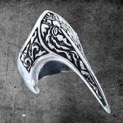 316L Stainless Steel Irregular Ring Nordic-Viking Amulet Bird Head Pagan Odin Rune Scandinavian Fashion Men Jewelry