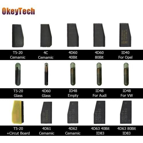 OkeyTech Car Key Transponder Chip T5-20 4C 4D60 ID40 ID48 4D63 40Bit 80Bit ID83 Chip Cemamic Chip Glass Chip Empty Chip