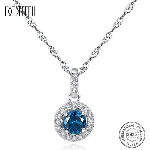 DOTEFFIL Pure 925 Solid Silver Necklace for Women Trendy Colorful Created Gemstone Pendant Necklaces Charming Christmas Jewelry