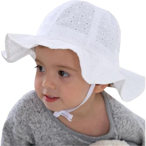 Princess Baby Girls Sun Hat Baby Summer Hats Cotton Bucket Caps Child Sun Cap Girls Brim Beach Hat White Pink