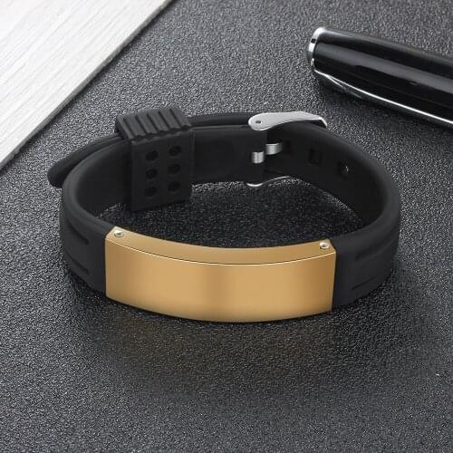 Personalized Silicone Name ID Bracelets for Men Adjustable DIY Custom Stainless Steel Engrave Bar Bracelet for Male Jewelry