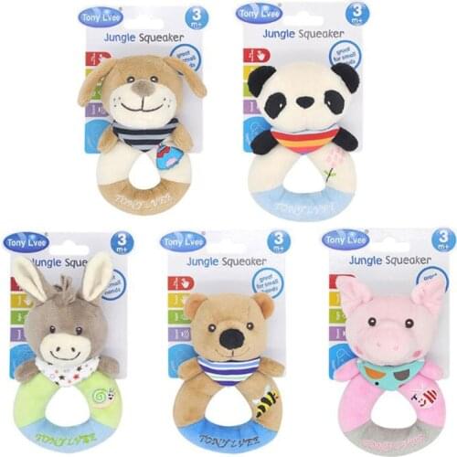 Newborn Rattle Ring Bell Baby Cartoon Animal Rattle Cute Plush Animal Hand Bells Infant Early Educational Doll Toy