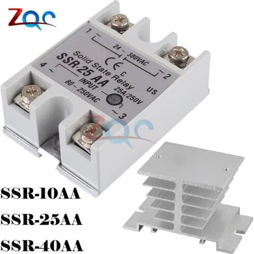Solid State Relay SSR-10AA SSR-25AA SSR-40AA 10A 25A 40A AC Control Relais 80-250VAC TO 24-380VAC SSR 10AA 25AA 40AA Heat sink