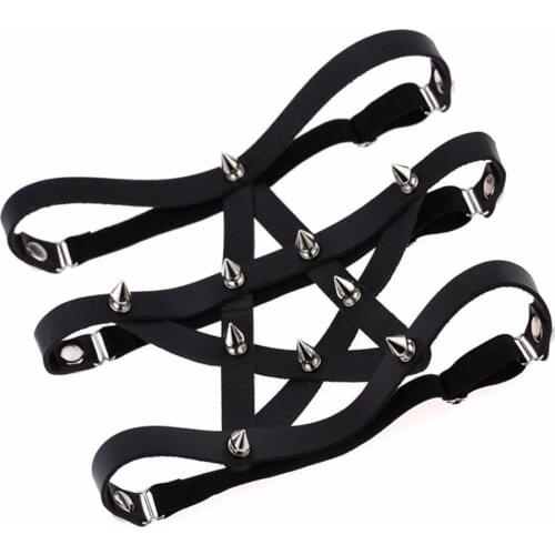 Women Rock Pub Garter Belt Faux Leather Adjustable Suspender Belt Girls Rivets Punk Leg Ring Thigh Harness Garter