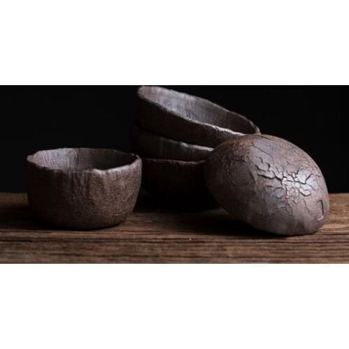 Simple Art Retro Stoneware Small Tea Cup Japanese Home Office Tea Set Single Ceramic Small Drinking Cup Retro Handmade Hat Bowl