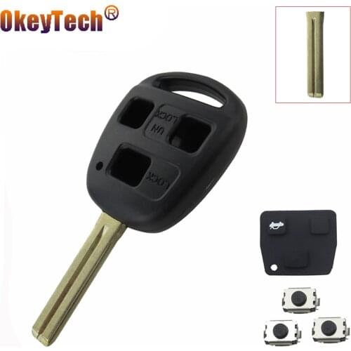 OkeyTech 3 Button Blank Transponder Auto Car Key Shell Case For Toyota Camry Corolla Verso Avensis Prius Toy48 Rubber Pad Switch