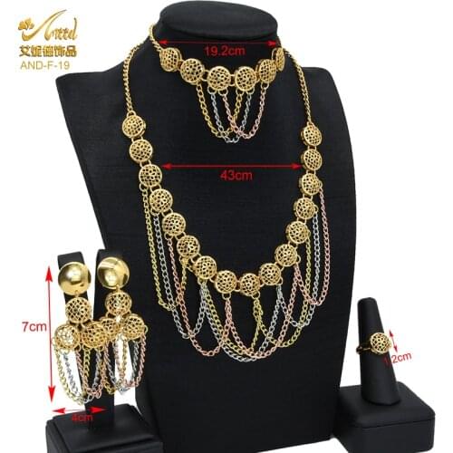 Luxury African Bridal Jewellery Dubai Gold Indian Jewelry Sets Eritrea Wedding Collection Earrings/Necklace/Bracelets/Rings Set