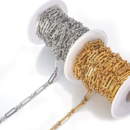 SAUVOO 5mm Width Stainless Steel Flat Oval Cable Chain Gold Paperclip Chains For DIY Necklace Jewelry Making Finding Accessories