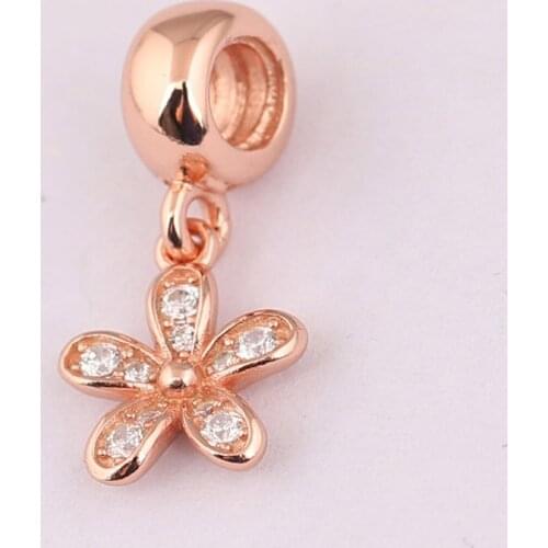 S925 Pendant DIY Jewelry Dazzling Daisy Dangle Charm fit Lady Bracelet Bangle Girl Gift Rose & Clear CZ