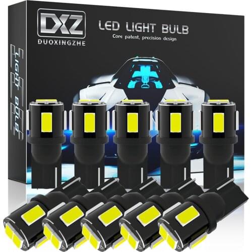 DXZ 10PCS T10 W5W LED Bulbs 6SMD 12V 194 168 Car Clearance Interior Map Dome Parking Light Auto Signal License Plate Lamp 6500K
