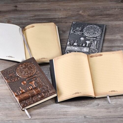 Vintage Embossed Leather Journal Notebook A5 Retro Travel Journal Notebook with Ribbon Bookmark, Lined Paper, for Men & Women