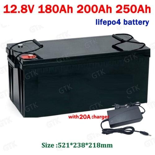 GTK Waterproof Lifepo4 12V 12.8V 200AH 250Ah 220Ah 180Ah lithium battery for boat solar energy backup power RV +20A Charger