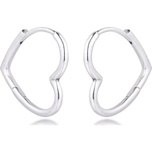 Small Earrings 925 Sterling Silver Jewelry Asymmetric Hearts of Love Hoop Earrings for Women Lady Girl Gift 2020 New E191