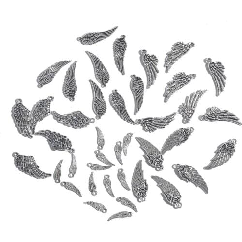 10/50pcs 5/9/11/19mm Tibetan Antique Silver Color Wings Charms Pendants For Bracelet Necklace Jewelry Making DIY Findings