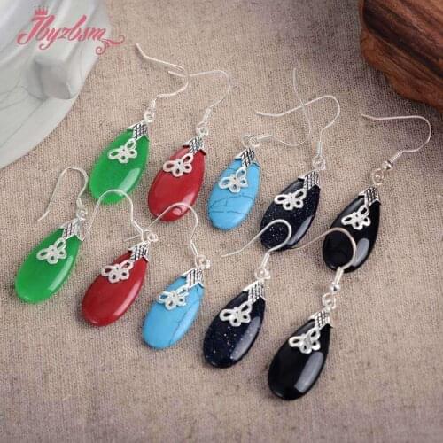 11x29mm Drop Beads Gem Stone White Tibetan Silver For Lady Party Fashion Dangle Hook Earring 1 Pair,Wholesale Free Shipping