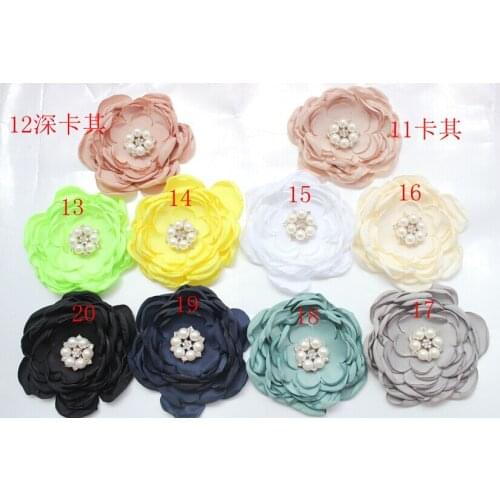 20pcs/lot) , Burned Flower 3.5 Inch baby satin burned flower mixed color burned flower with pearl