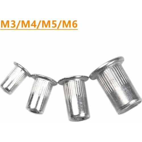 200Pcs Flat Head Rivet Nuts Set Threaded Rivet Insert Nutsert Cap Rivet Nut M3 M4 M5 M6 Aluminum Rivet Nut Hardware Parts