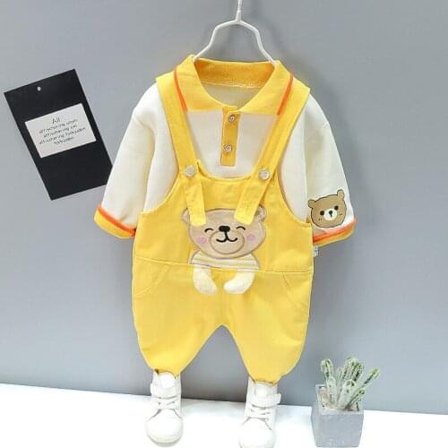 2021 Fashion Children Boys Girls Cartoon Bear Clothing Spring Autumn Kids Cotton T-shirt Overalls Pants 2Pcs/Sets Baby Tracksuit