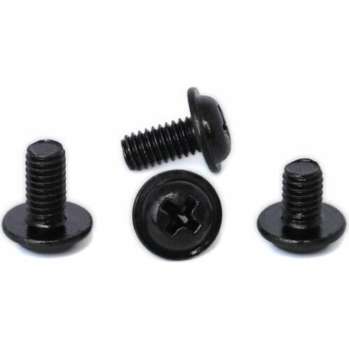 30pcs M3 carbon steel black semi-circular head with pad Phillips head round heads household screws bolt screw 5mm-12mm length
