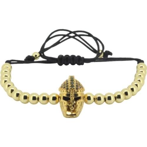 Anil Arjandas Macrame Bracelets Men Jewelry Pulseira Masculina 24K Micro Pave Spartan Helmet Charm 5mm CZ Beads Warrior Bracelet