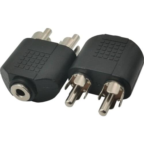 3.5mm Audio Stereo Jack Female To 2 RCA Male Audio Jack Connector Adapter Convertor Speaker Power Amplifier nickle Plated