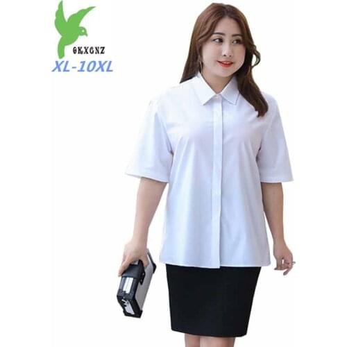 White Cotton Shirt Top Women Summer Plus size XL-10XL Blouses Short sleeve Office Shirts Female Elasticity Hidden Button Top G41