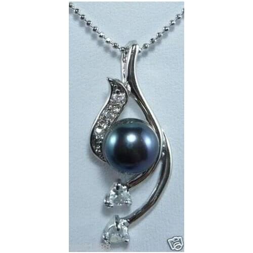 FREE shipping> >>>>Beautiful! Black Akoya Pearl Pendant Necklace