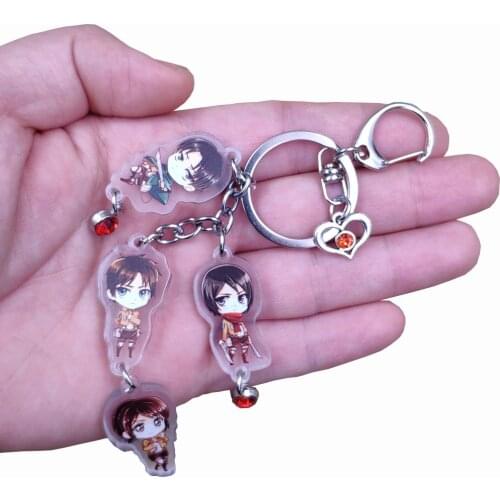 Attack on Titan Acrylic Pendant Keychain For Key Ring With Red Heart Bead Child Student Love Classic Anime Jewelry Birthday Gift